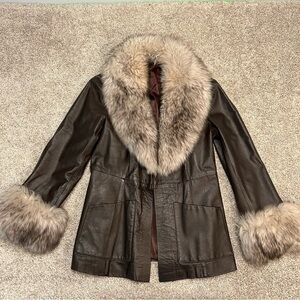 Vintage 70s 80s leather fur coat jacket